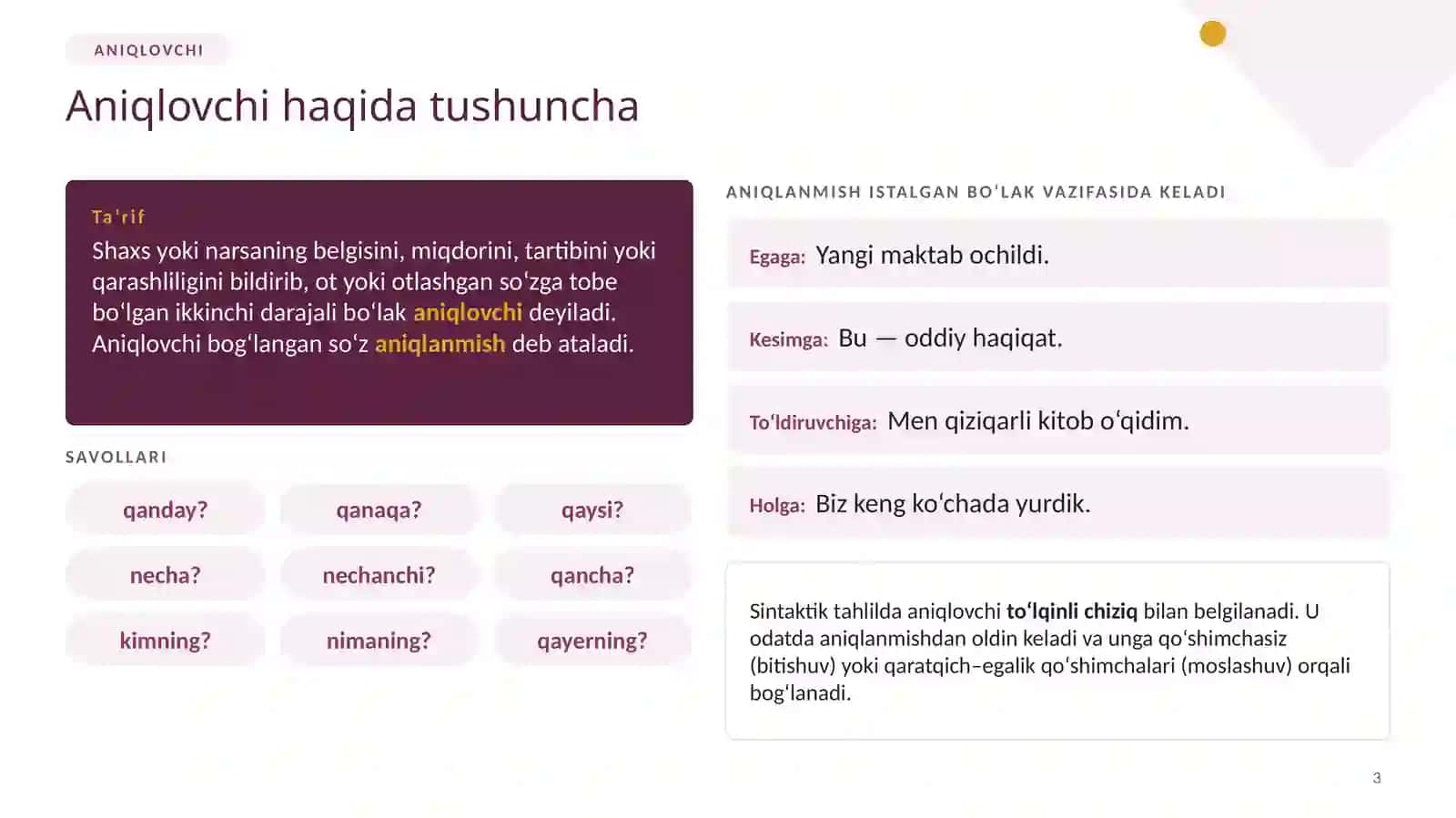 Aniqlovchi va uning ifodalanishi 3