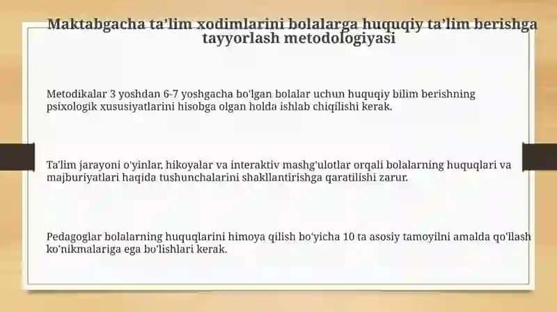 MTT tarbiyachilarini bolalarga huquqiy tarbiya berishga tayyorlash metodikasi 3