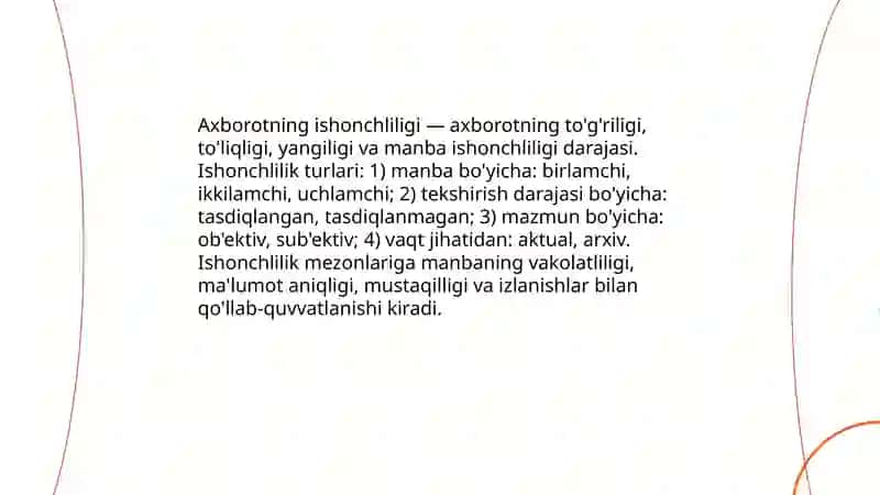 Axborotning ishonchliligi. Manbalarning baholash mezonlari 3