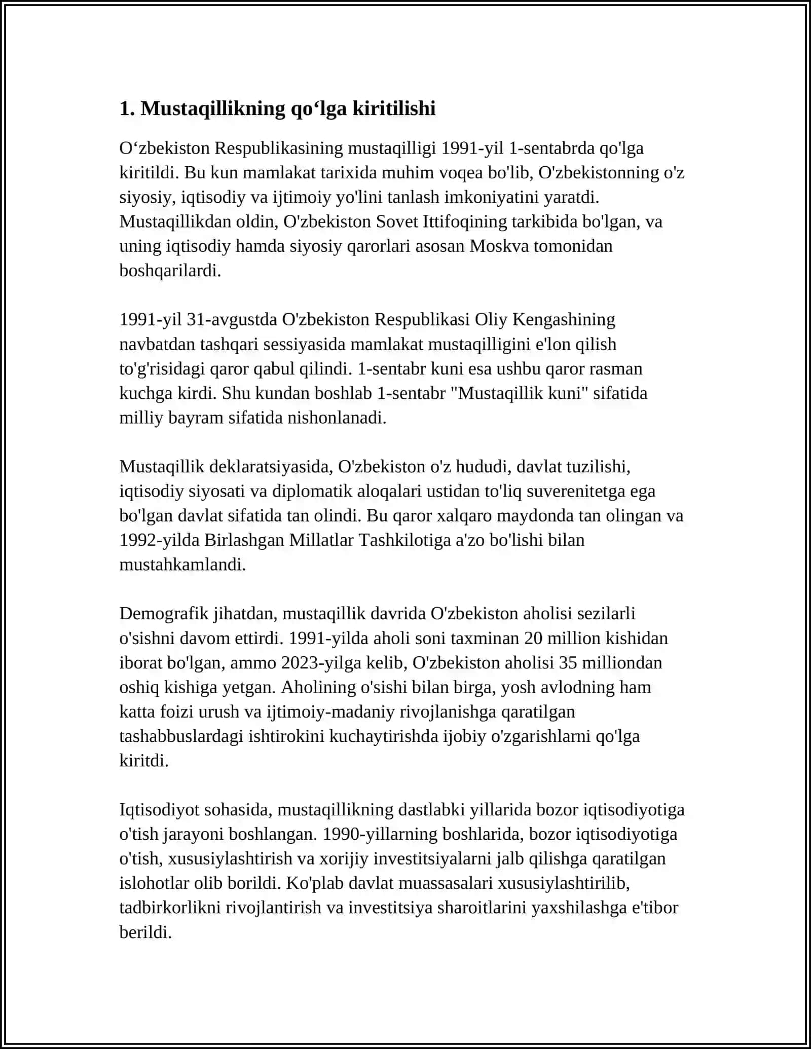 REFERAT Mavzu: ÕZBEKISTONDA DEMOKRATIK,FUQOROLIK JAMYATI ASOSLARINING SHAKILLANISHI, AMALGA OSHIRILGAN SIYOSIY ISLOHATLAR 3