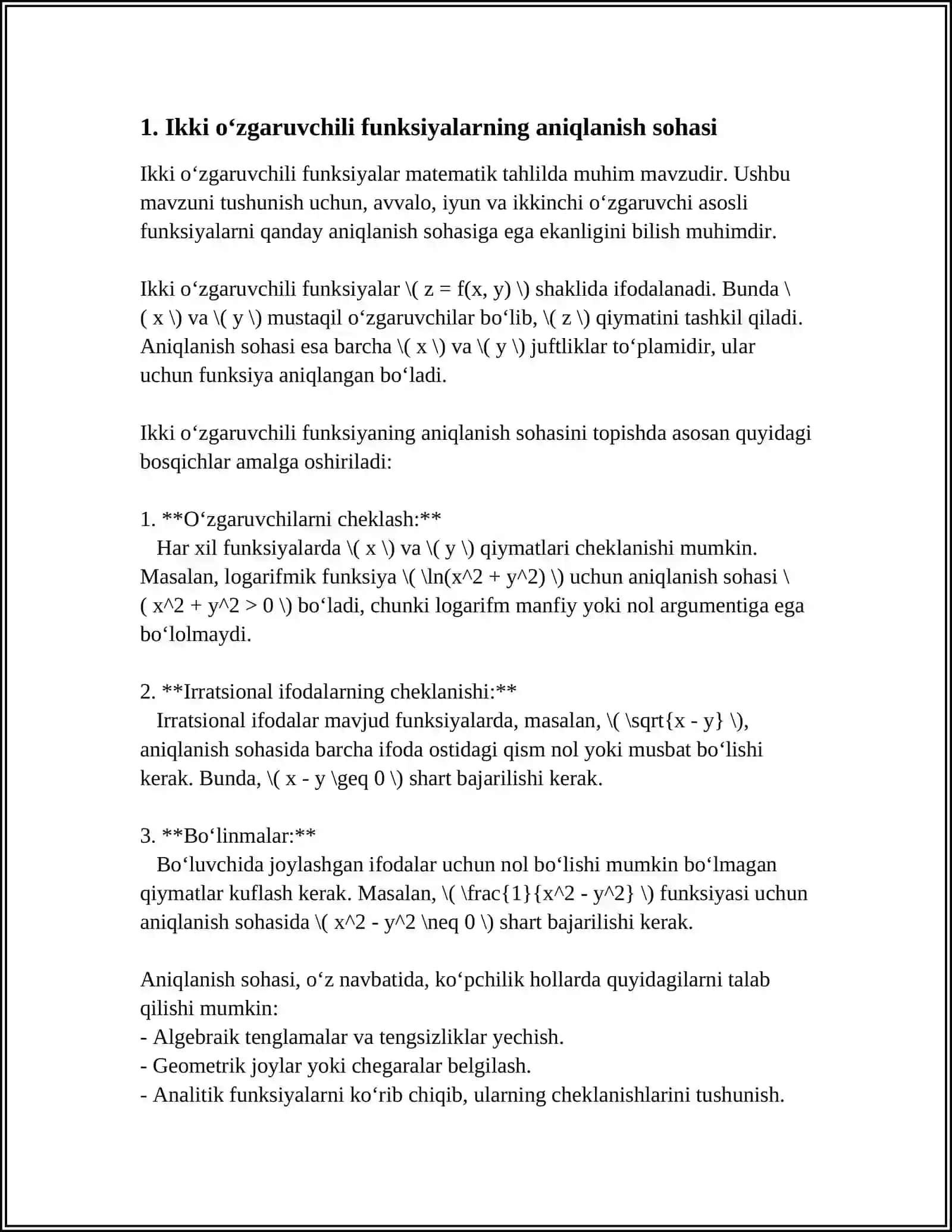 IKKI O‘ZGARUVCHINING FUNKTSIYALARIGA KENGAYTMA 3