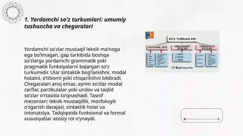 Yordamchi sōz turkumlari. Modal, undov va taqlid sōzlar 3