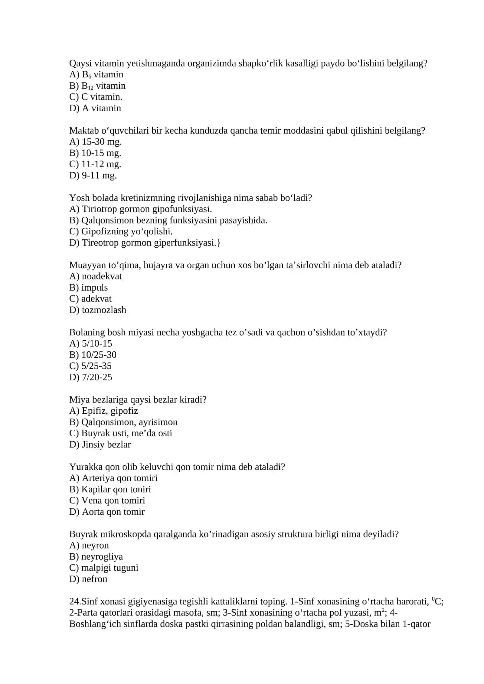 Biologiya test savollar 3