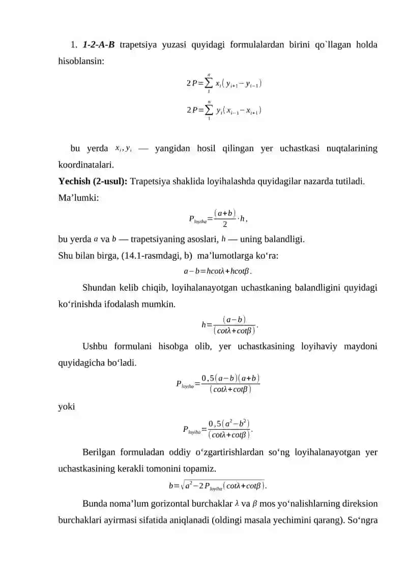 Yer maydonlarini trapetsiya usuli bilan loyihalash 3