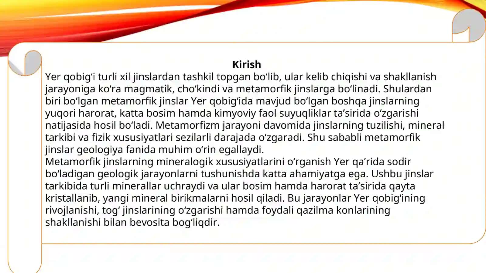 Metamorfik jinslarning mineralogik xususiyatlari va turlari. 3