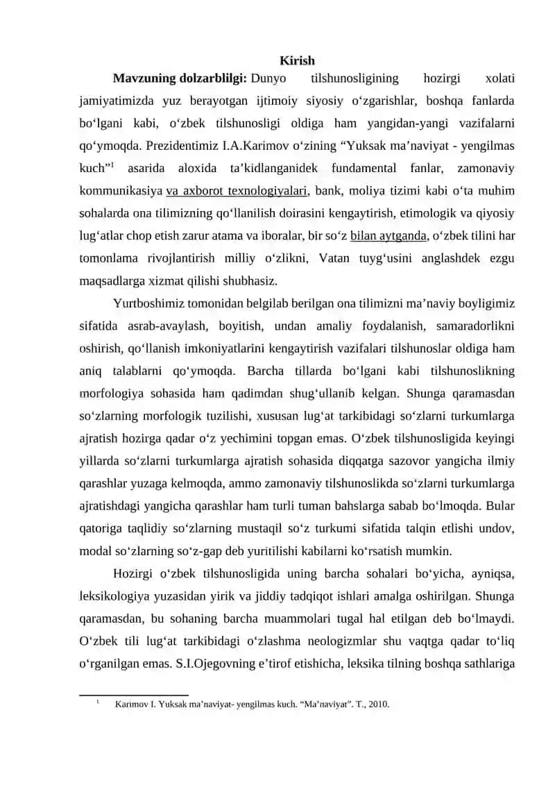 O‘zbek Tili Fanidan Kurs Ishi 3