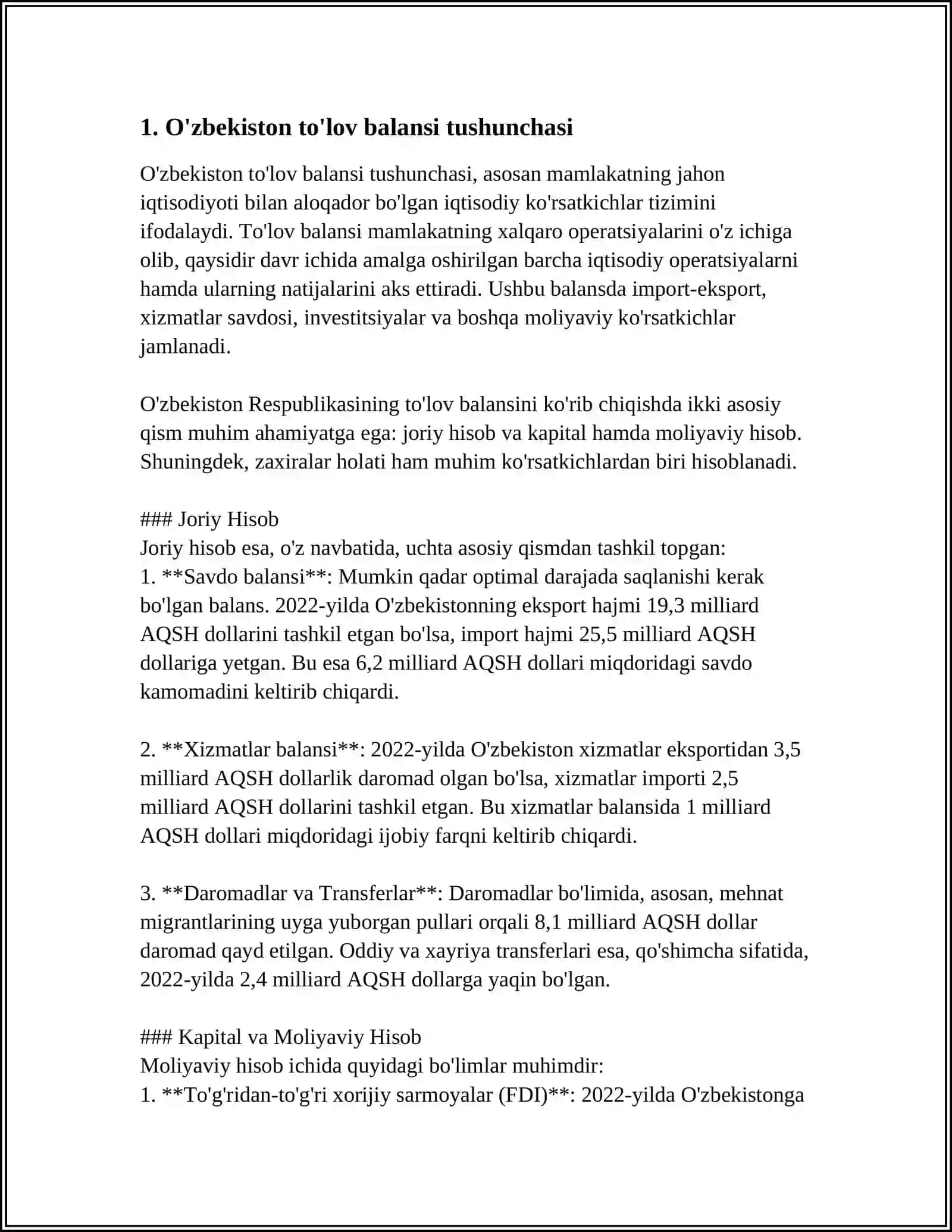 O'ZBEKISTON RESPUBLIKASI TO'LOV BALANSI 3