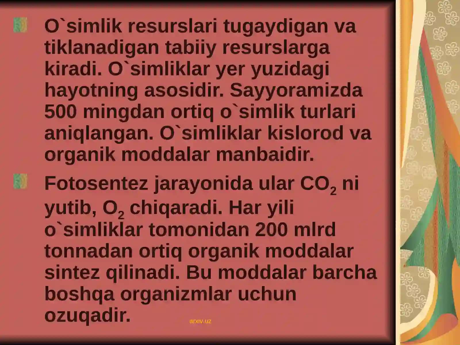 O’SIMLIK VA HAYVONOT DUNYOSINI MUHOFAZA QILISH 3