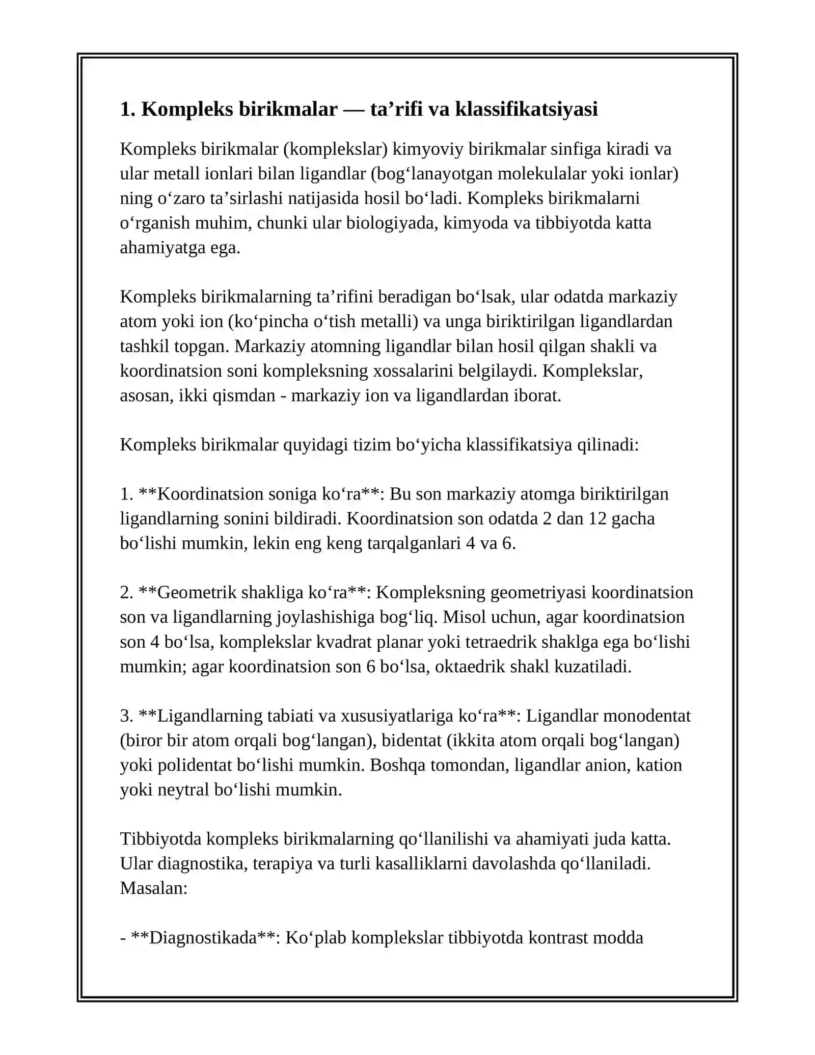 KOMPLEKS BIRIKMALAR ULARNING TIBBIYOTDAGI AHAMIYATI 3