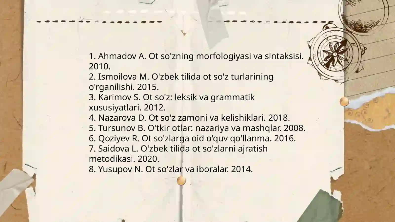 Ot so'z turkumlarini o'rganishga oid adabiyotlar ro'yxati 3