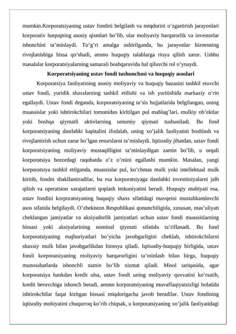 Korporatsiyaning ustav fondi, uni belgilash va miqdorini o’zgartirish 3