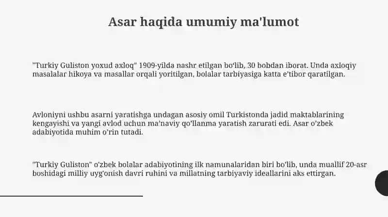 "Turkiy guliston yoxud axloq" matni ustida ishlash 3