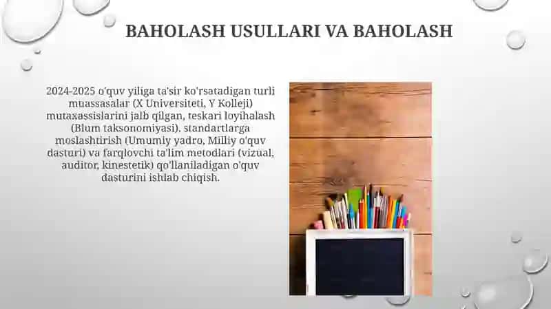 Tarbiya fanidan Soatlar balansi va ishchi oʻquv dasturlarini ishlab chiqish 3
