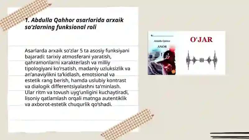 Abdulla Qahhor asarlarida arxaik soʼzlar uslubiyati 3