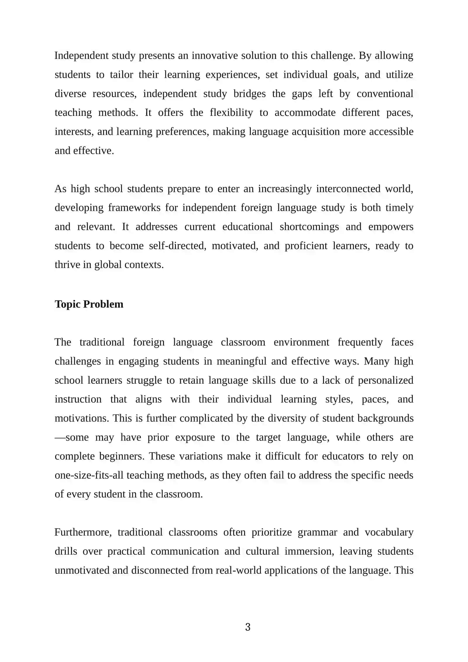 Developing a Framework for Independent Study in High School Foreign Language Learners 3