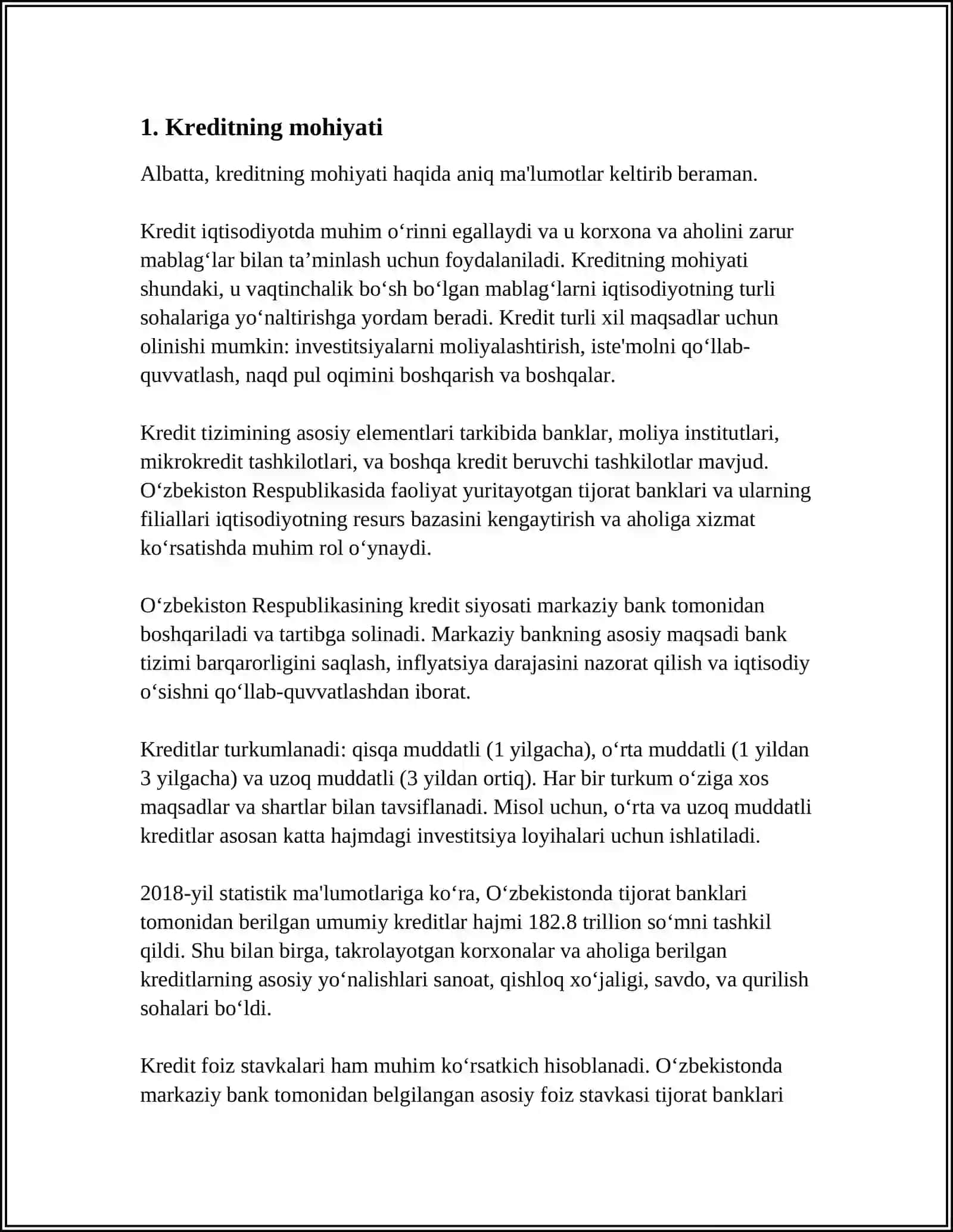 KREDITNING MOHIYATI, TURLARI VA VAZIFALARI 3