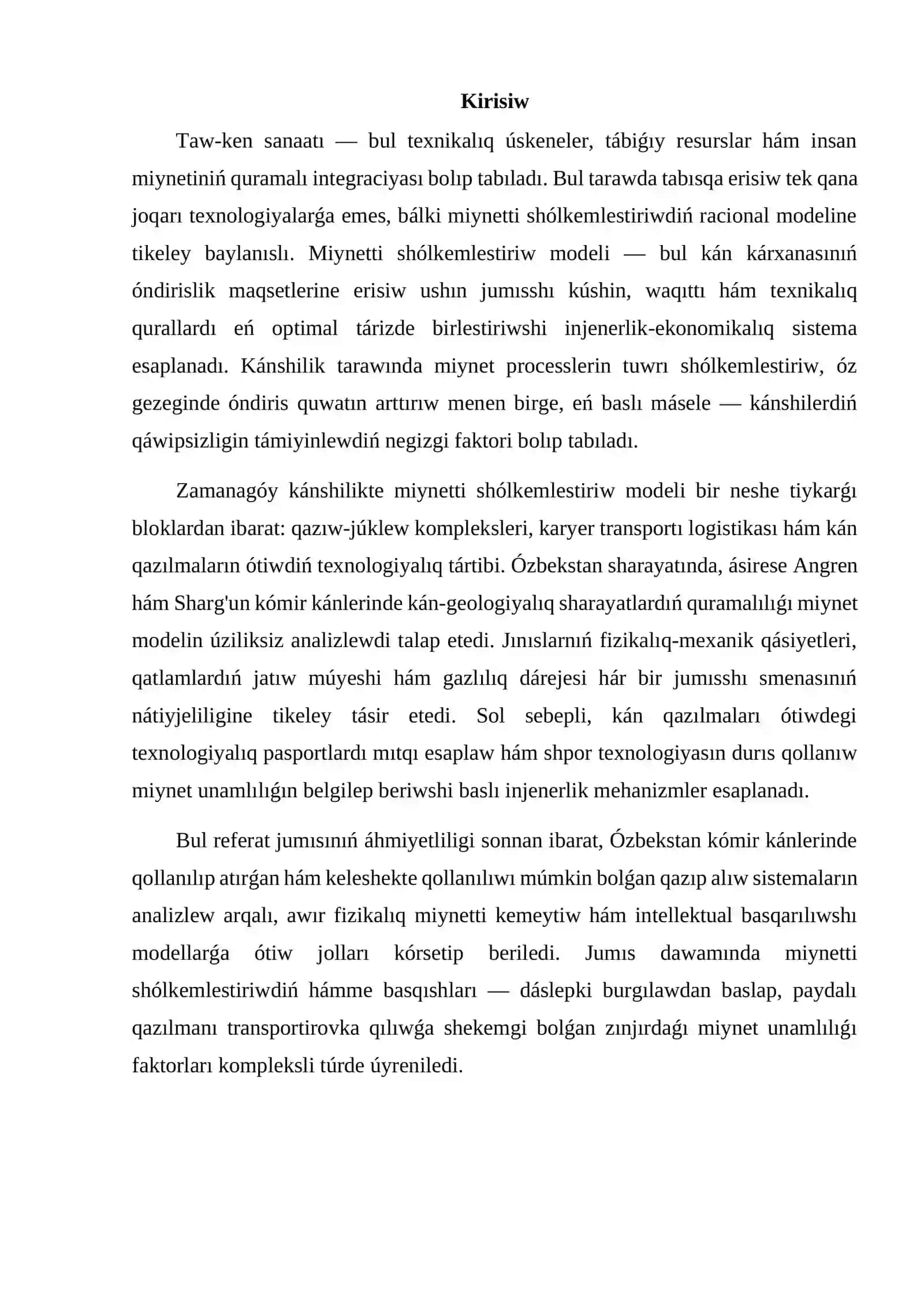 Miynetti shólkemlestiriw modelin dúziw hám oni analizlew 3