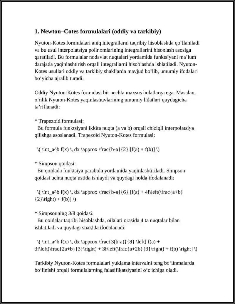 Newton–Cotes formulalari (oddiy va tarkibiy) 3