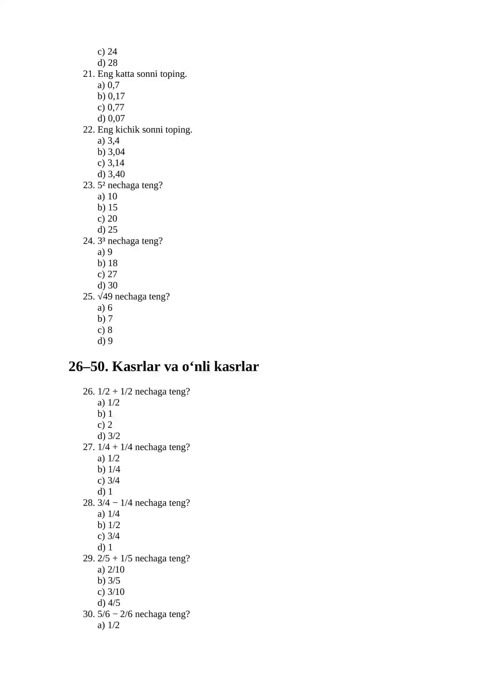 7-SINF MATEMATIKA — 200+ TA TEST 3