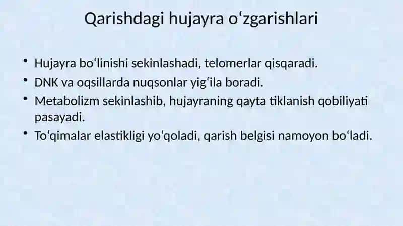 Organizmda keksayish davriga xos o‘zgarishlar 3