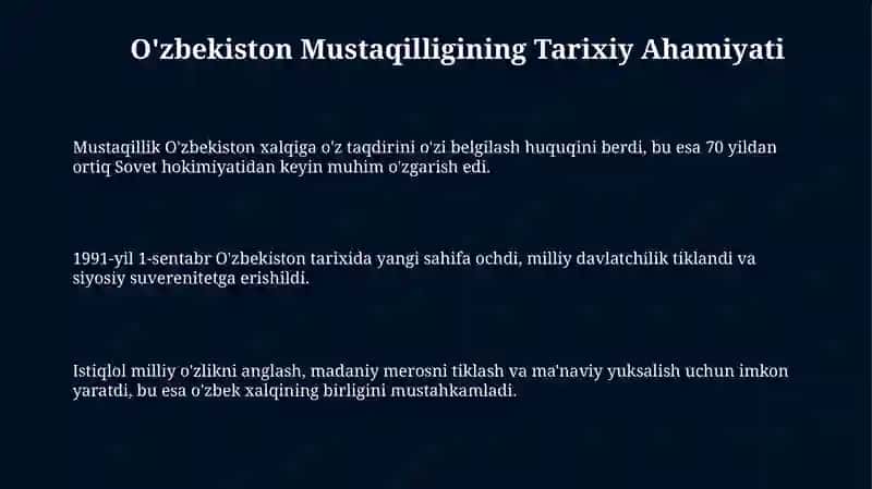 O'zbekiston Mustaqilligining Tarixiy Ahamiyati 3