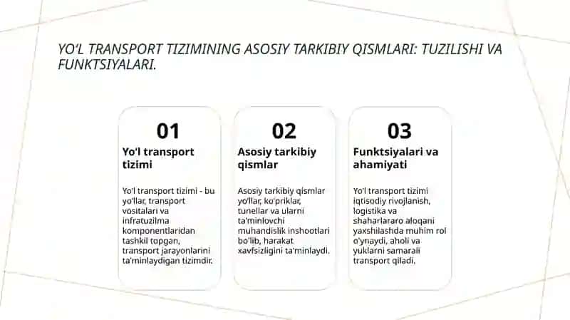 Yoʻl transport tizimining tarkibiy tuzilishi 3