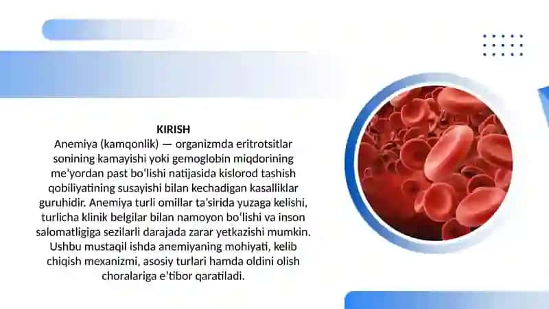 Norboyeva Madinaning Odam va hayvon fiziologiyasi fanidan "Animiya va uning turlari" 3