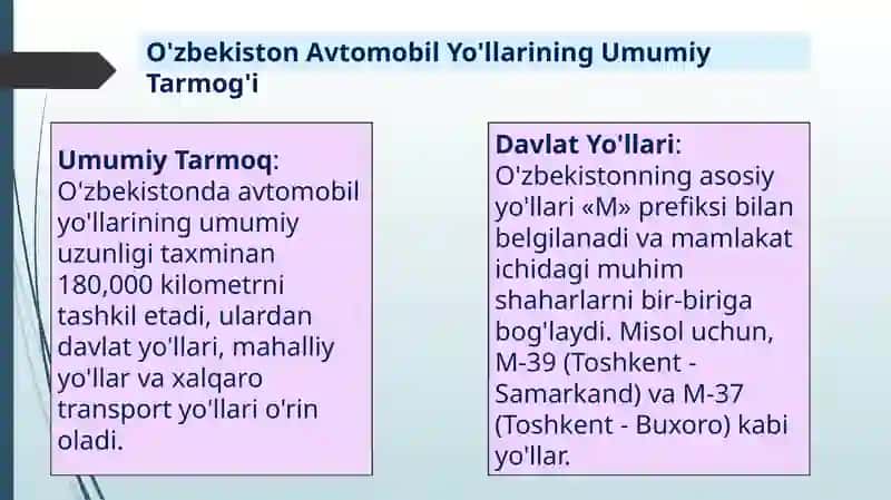 O'zbekiston avtomobil yo'llarining umumiy tarmoqi 3
