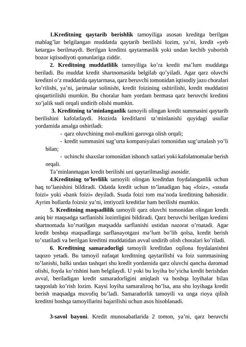 KREDITNING ZARURLIGI, MOHIYATI VA FUNKSIYALARI 3
