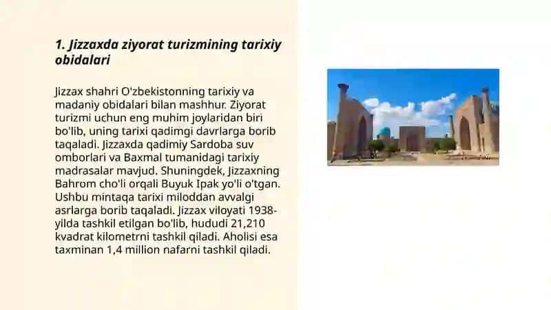 Jizzaxda ziyorat turizmni rivojlantirish 3