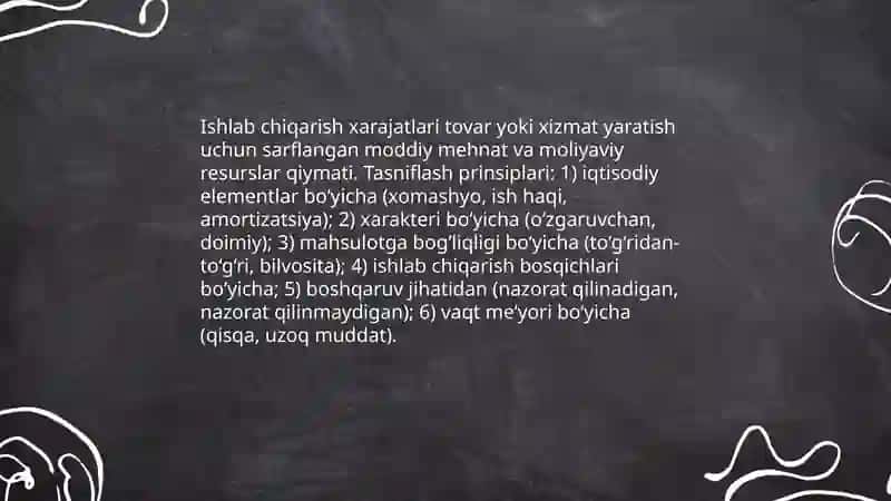Ishlab chiqarish xarajatlarining tasnifi 3