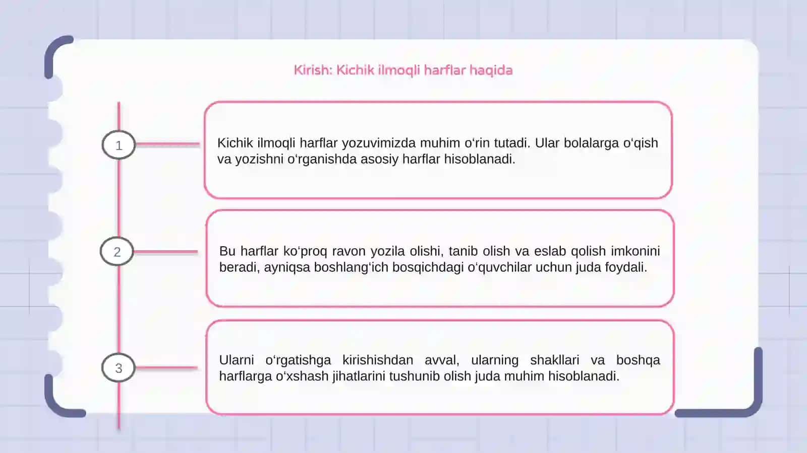 Kichik ilmoqli harflarni o'rgatish 3