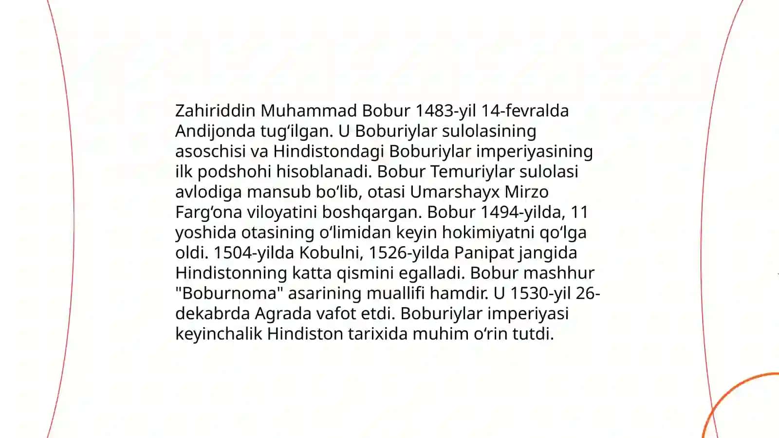 Zahriddin Muhammad Bobur va uning siyosiy,iqtisodiy, madaniy sohalardagi faoliyati 3