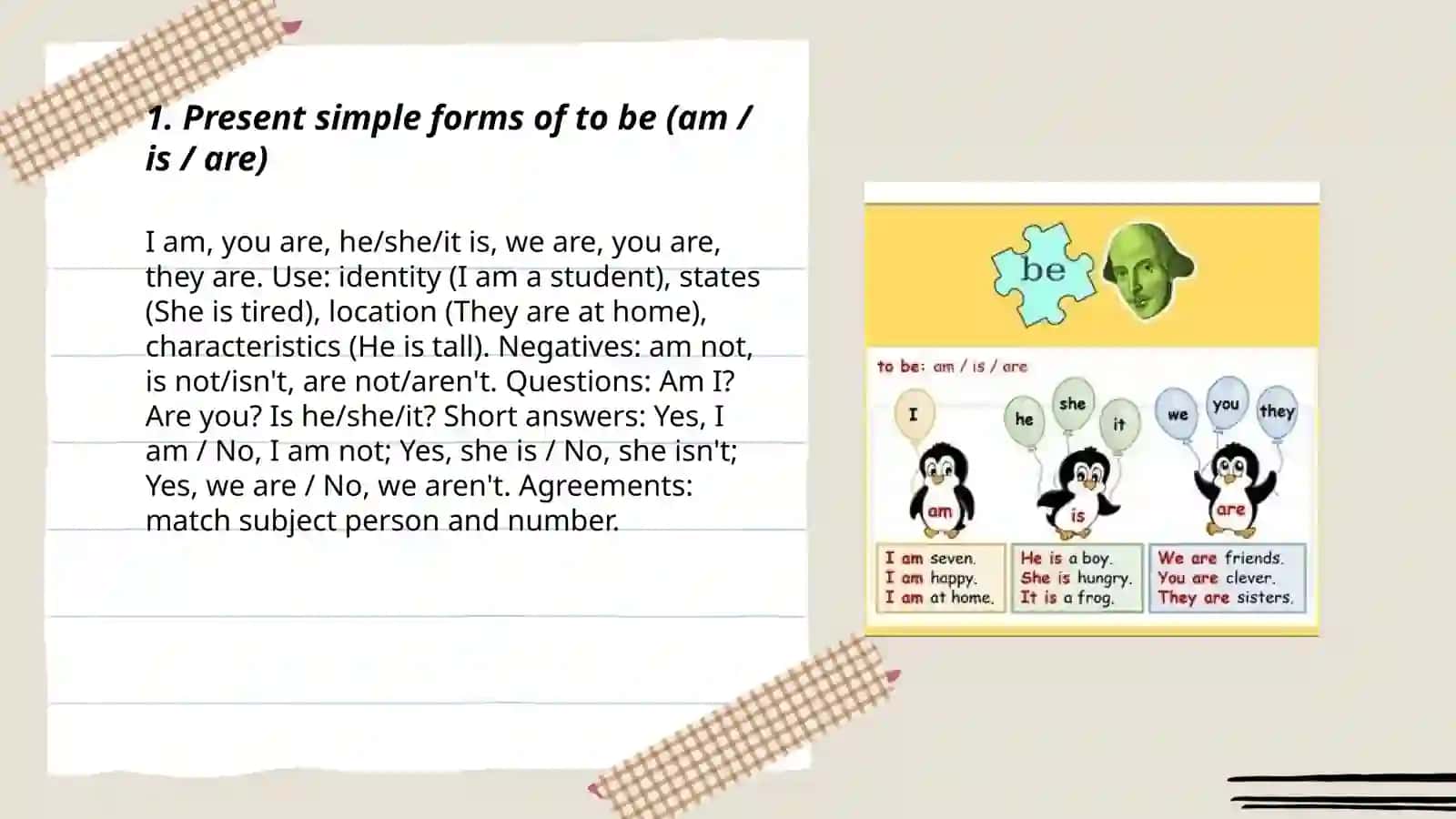 Present simple forms of to be (am / is / are) 3