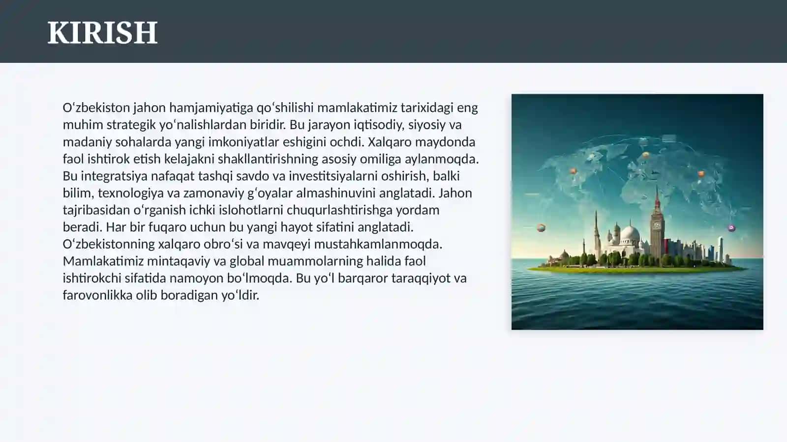 O`ZBEKISTON JAHON HAMJAMIYATIGA QO’SHILISHI 3
