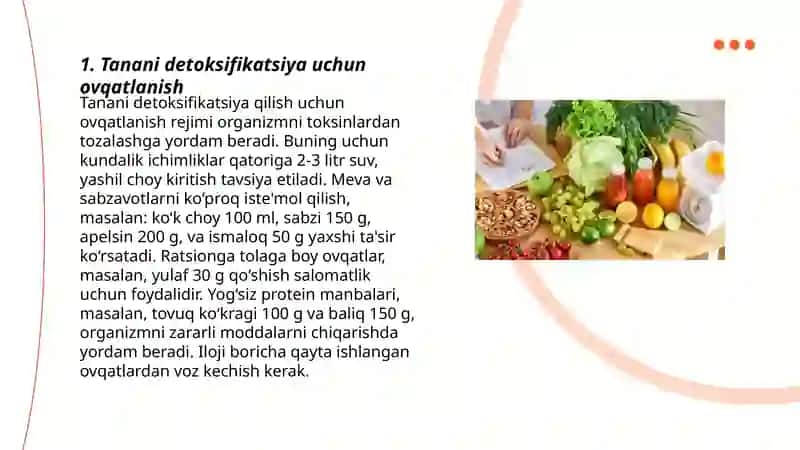 Tanani detoksifikatsiya uchun ovqatlanish 3