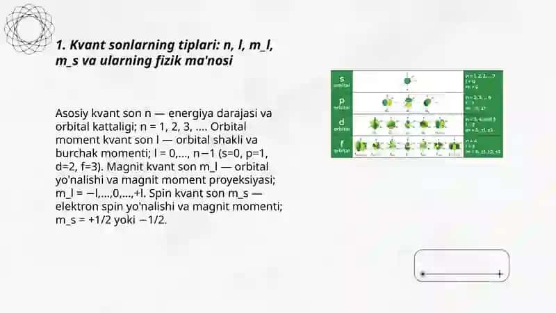 Atomlarning elektron tuzilishi. Kvant sonlarga masalalar yechish 3