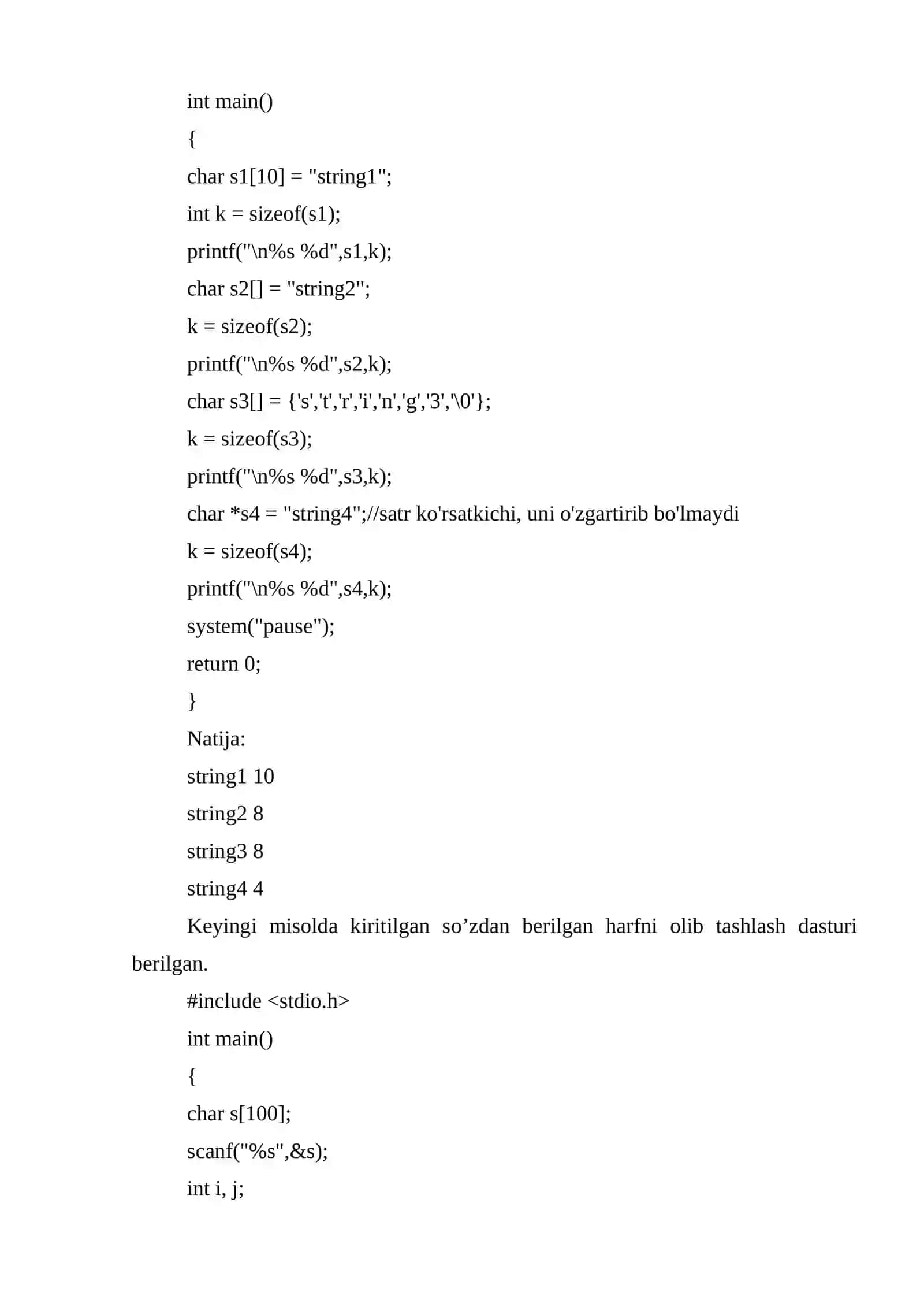 C++ da satrli kattaliklar ular bilan ishlash 3