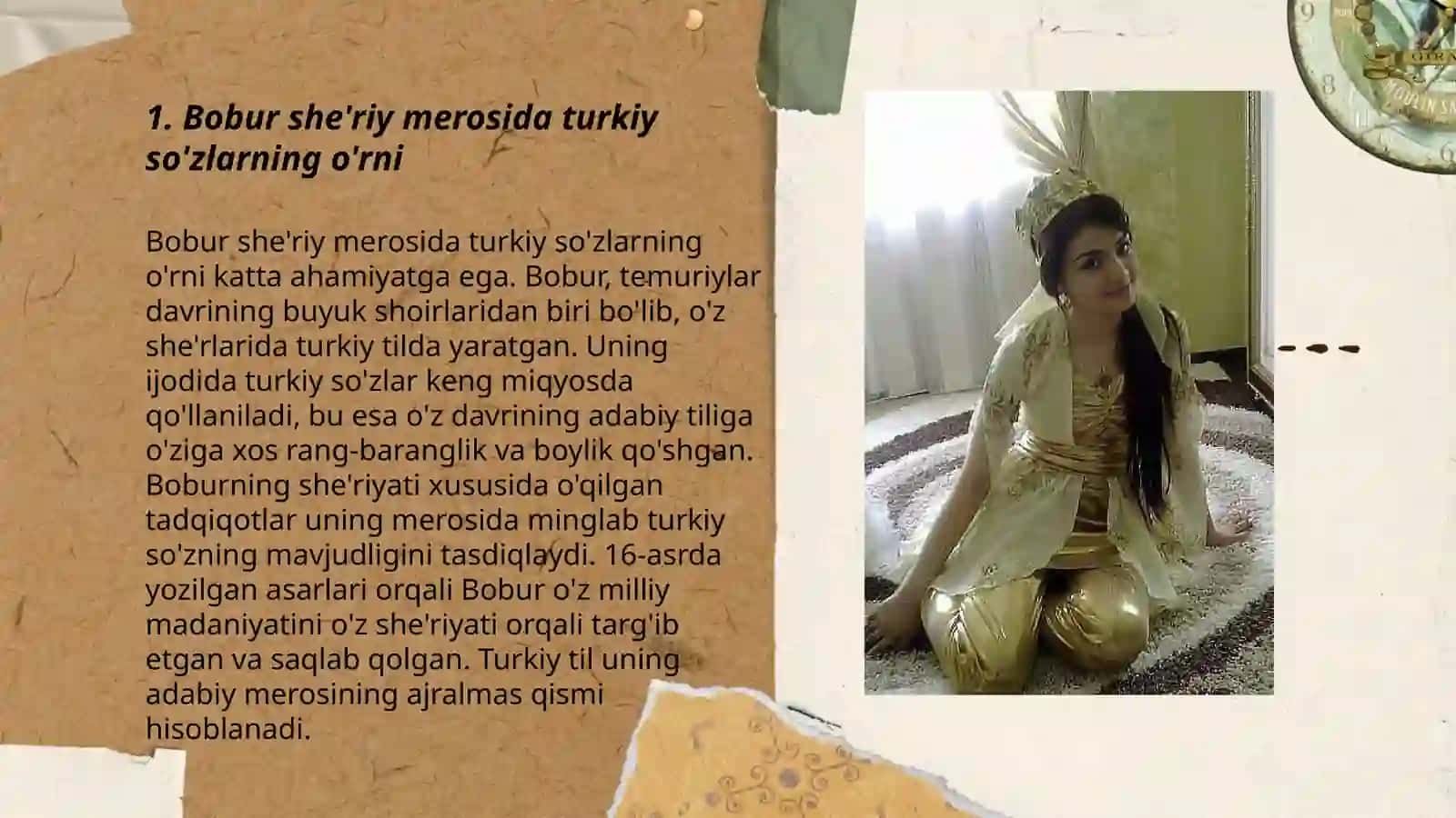 Bobur she'riy merosida turkiy so'zlarning o'rni 3