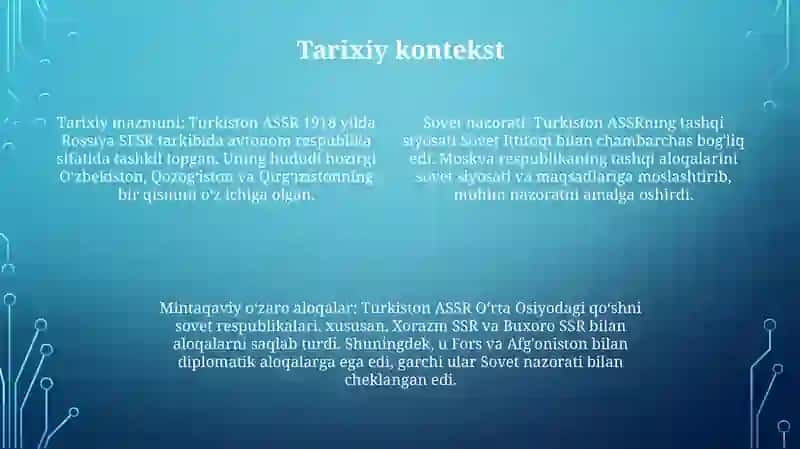 Turkiston Assrning Tashqi Siyosati 3