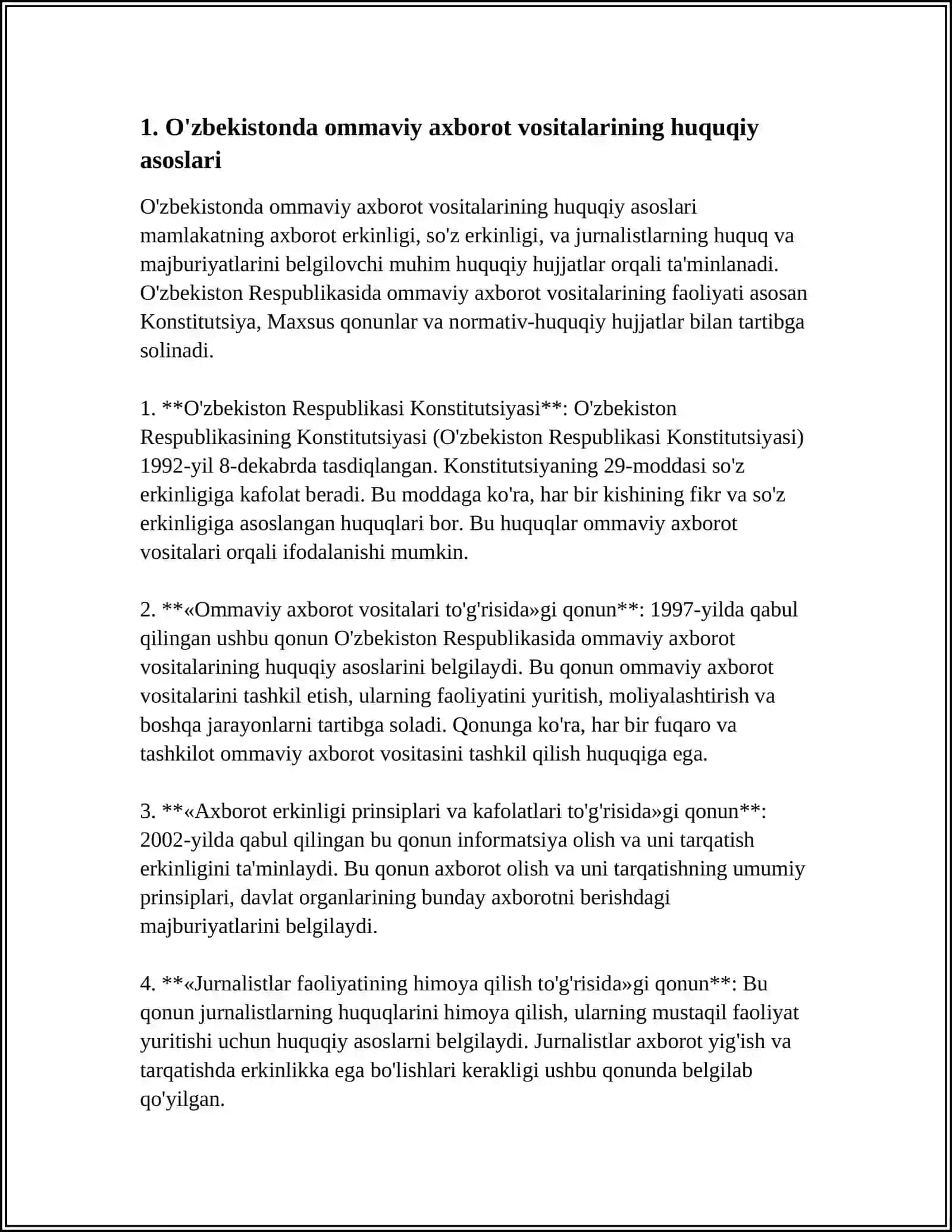 O'ZBEKISTON RESPUBLIKASIDA OMMAVIY AXBOROT VOSITALARINING FAOLIYATI 3