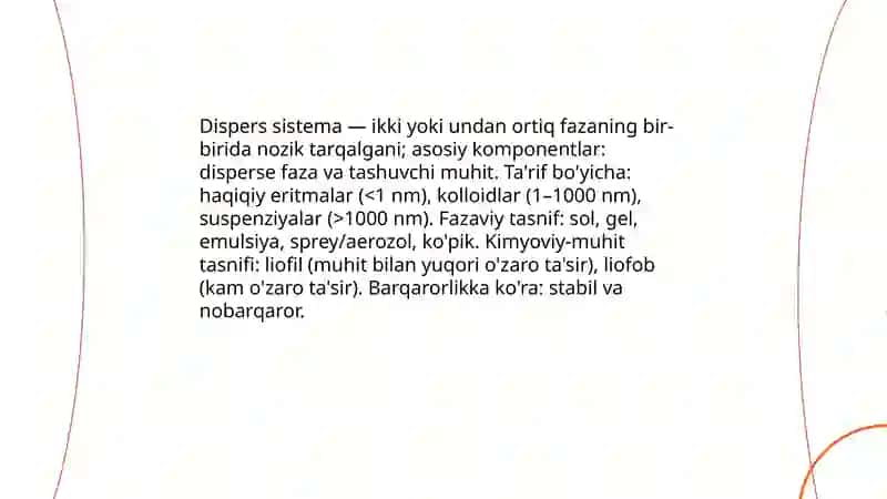 Dispers sistemalar. Kolloid eritmalar koagulyatsiyasi 3