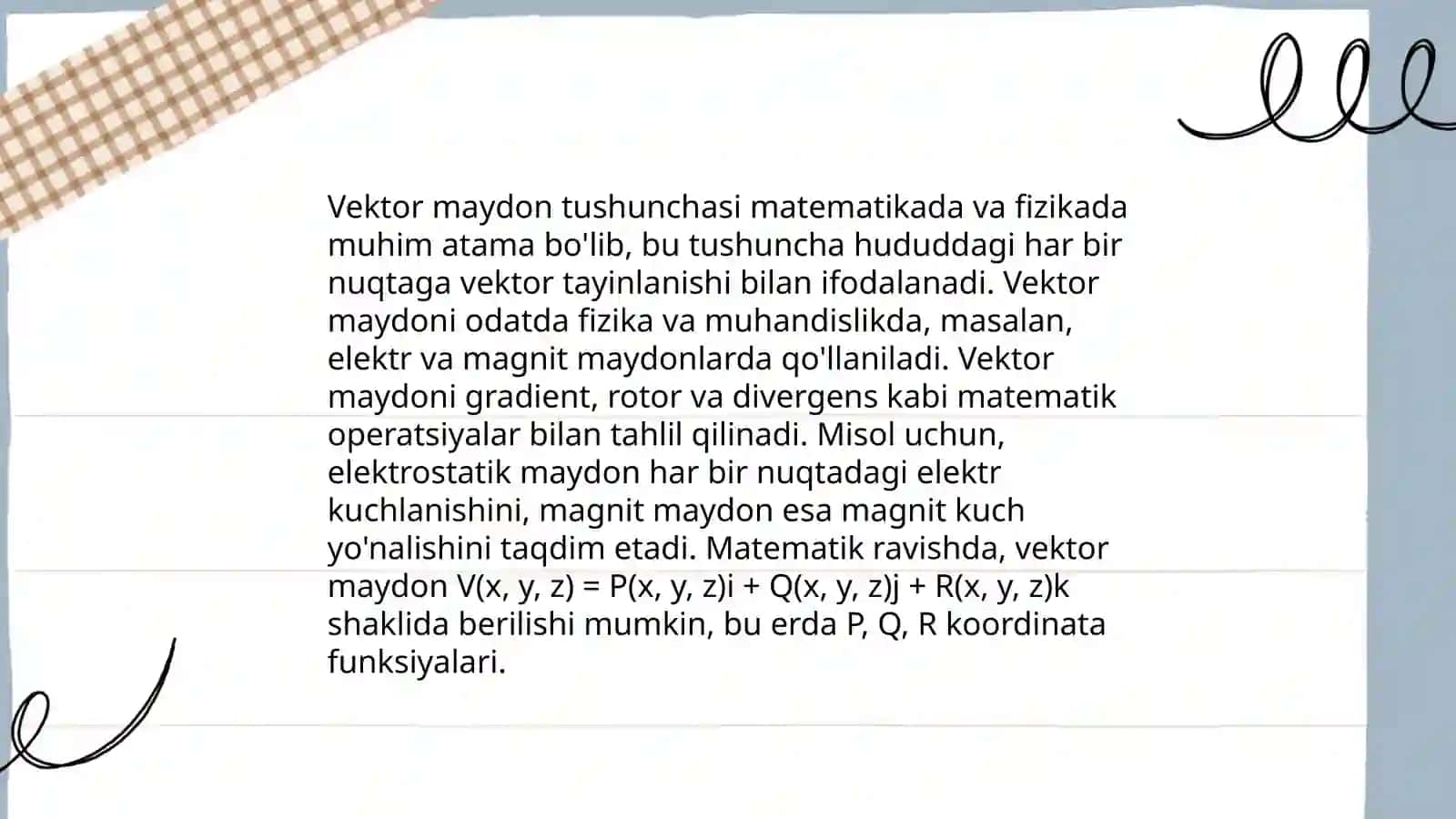 Vektor maydon tushunchasi va elementlari 3