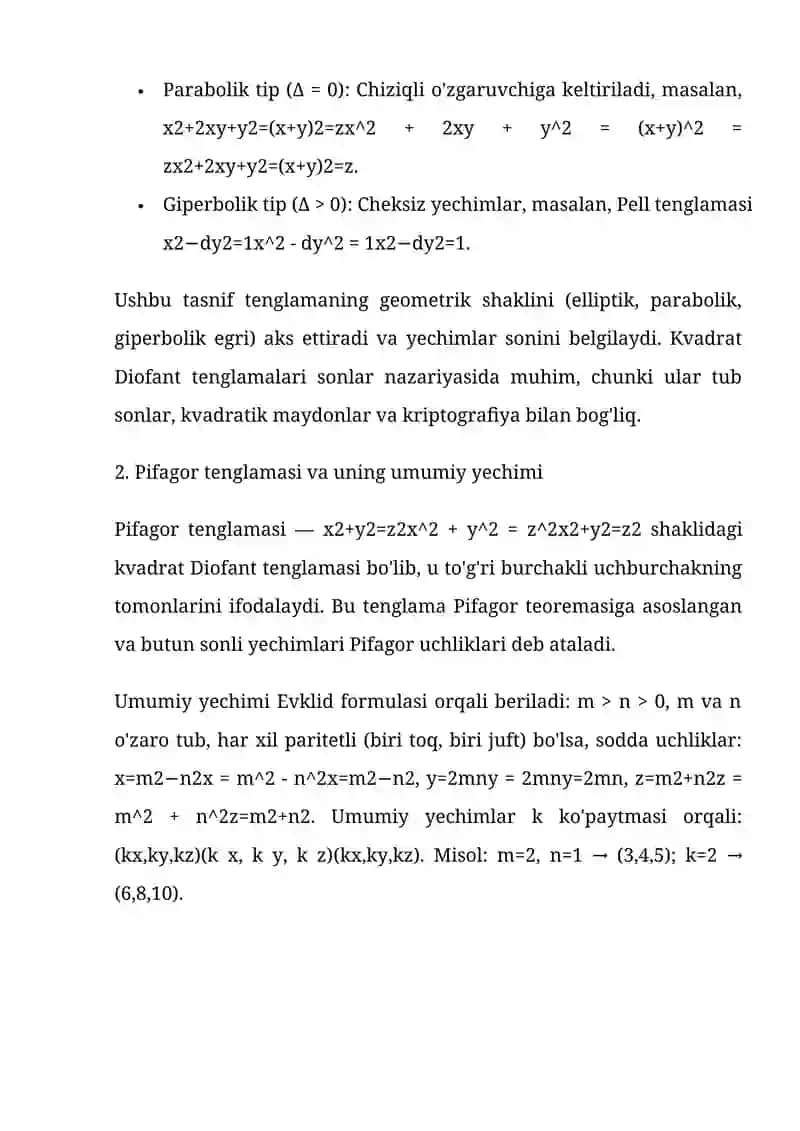Kvadrat diafant tenglamarni yechish 3