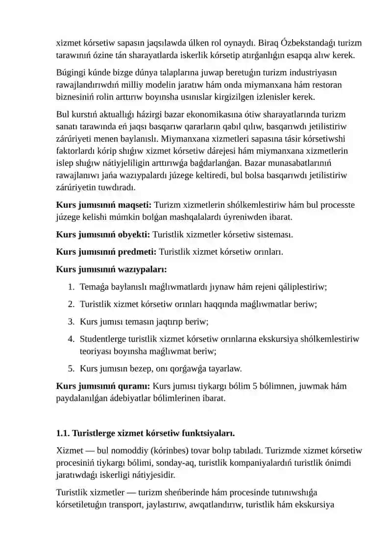 Turiztlerge xizmet korsetiw 3