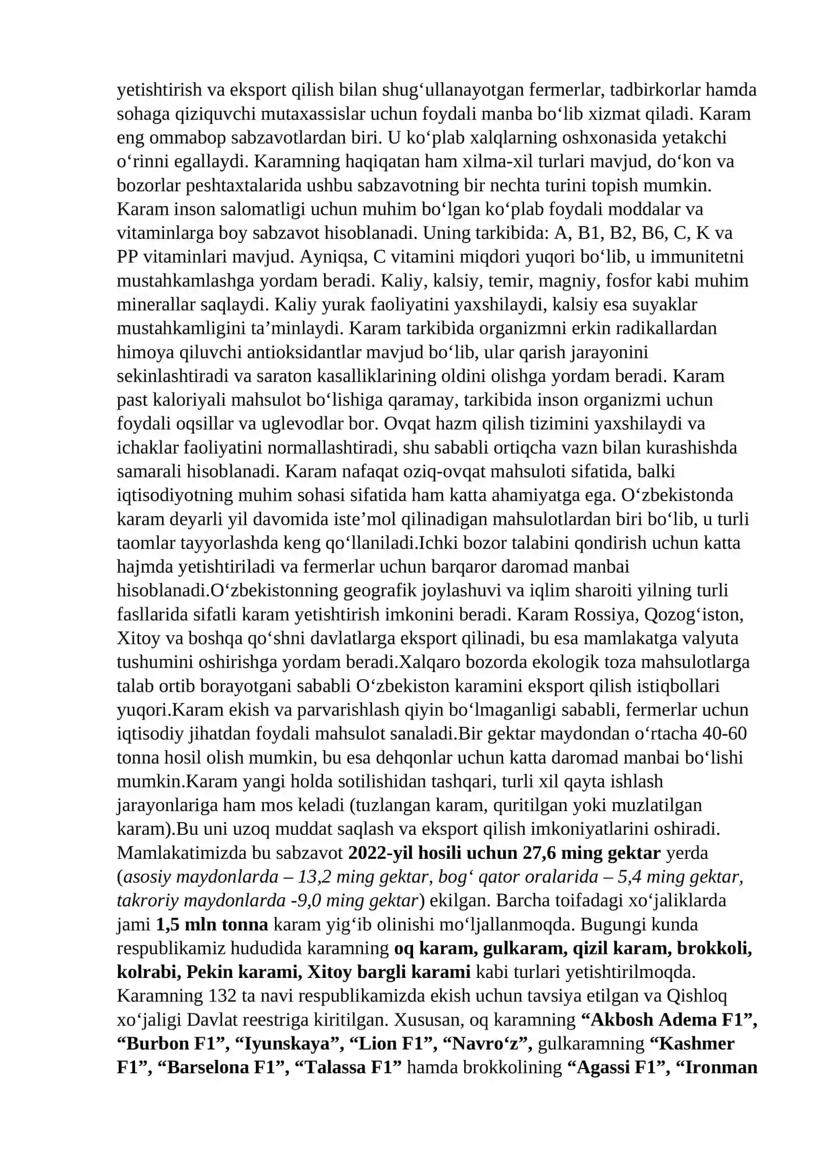 O‘ZBEKISTON QISHLOQ XO‘JALIGIDA KARAM MAHSULOTINI YETISHTIRISH VA EKSPORT QILISH 3