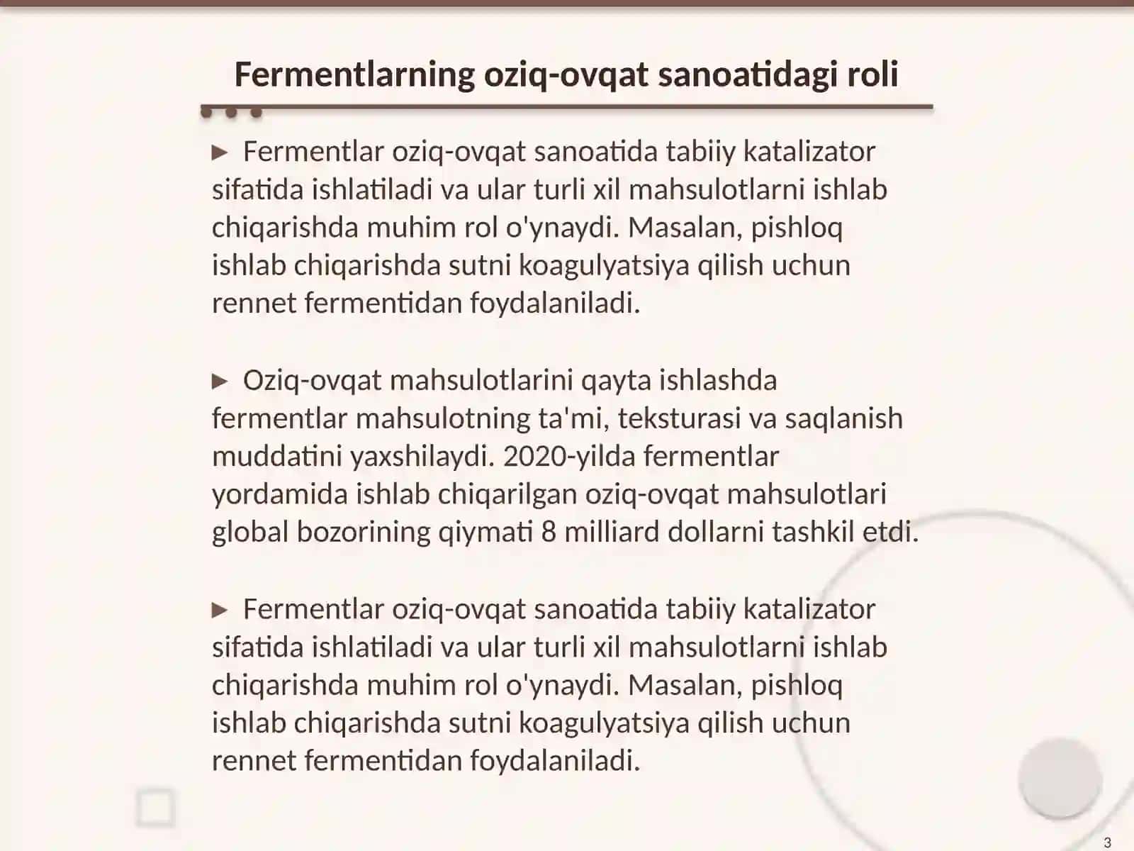 Fermentlarning oziq-ovqat sanoatidagi roli 3