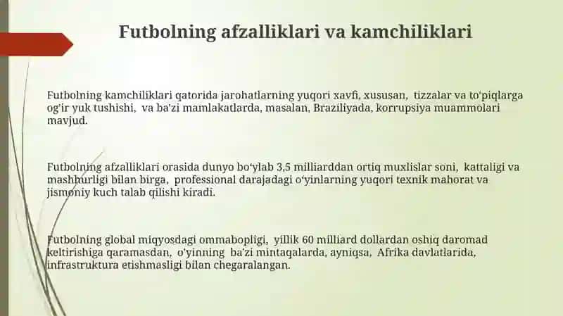 Futbolning afzalliklari va kamchiliklari 3
