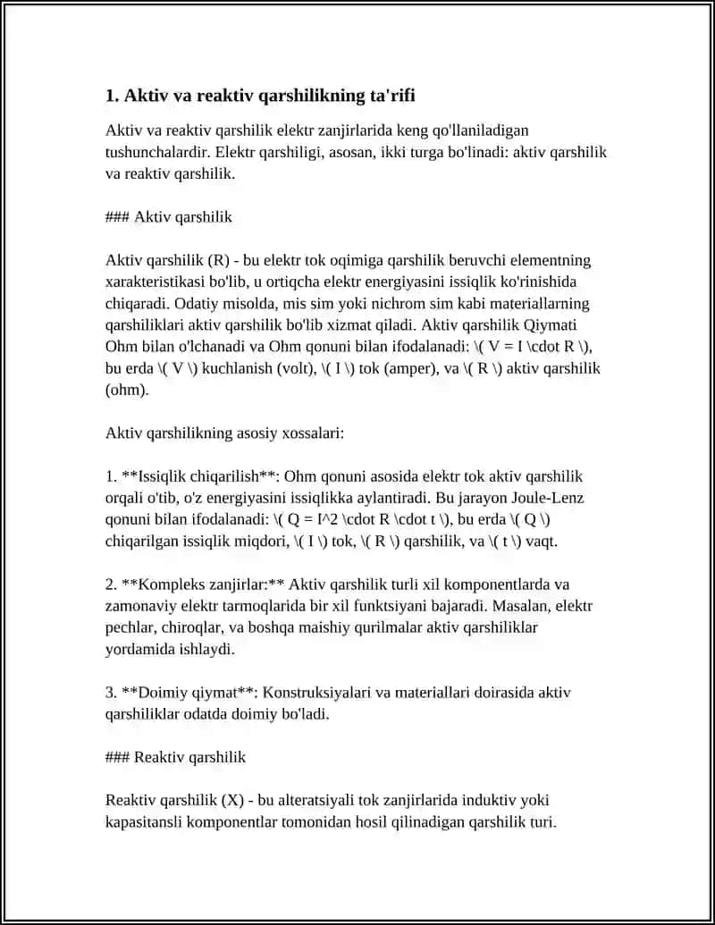 AKTIV VA REAKTIV QARSHILIKLARNING FARQI 3