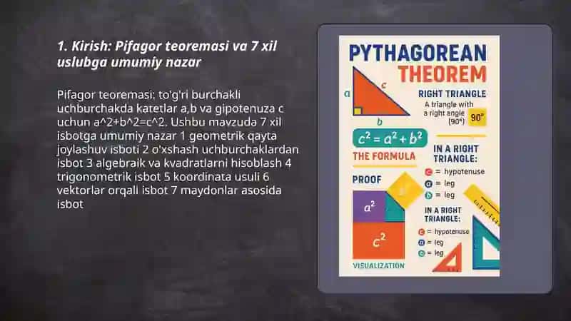Pifagor teoremasi va 7 xil uslubda 3